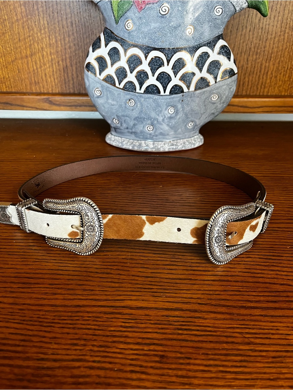 Idyllwind Brown & White Cowhide Double Buckle Western Belt